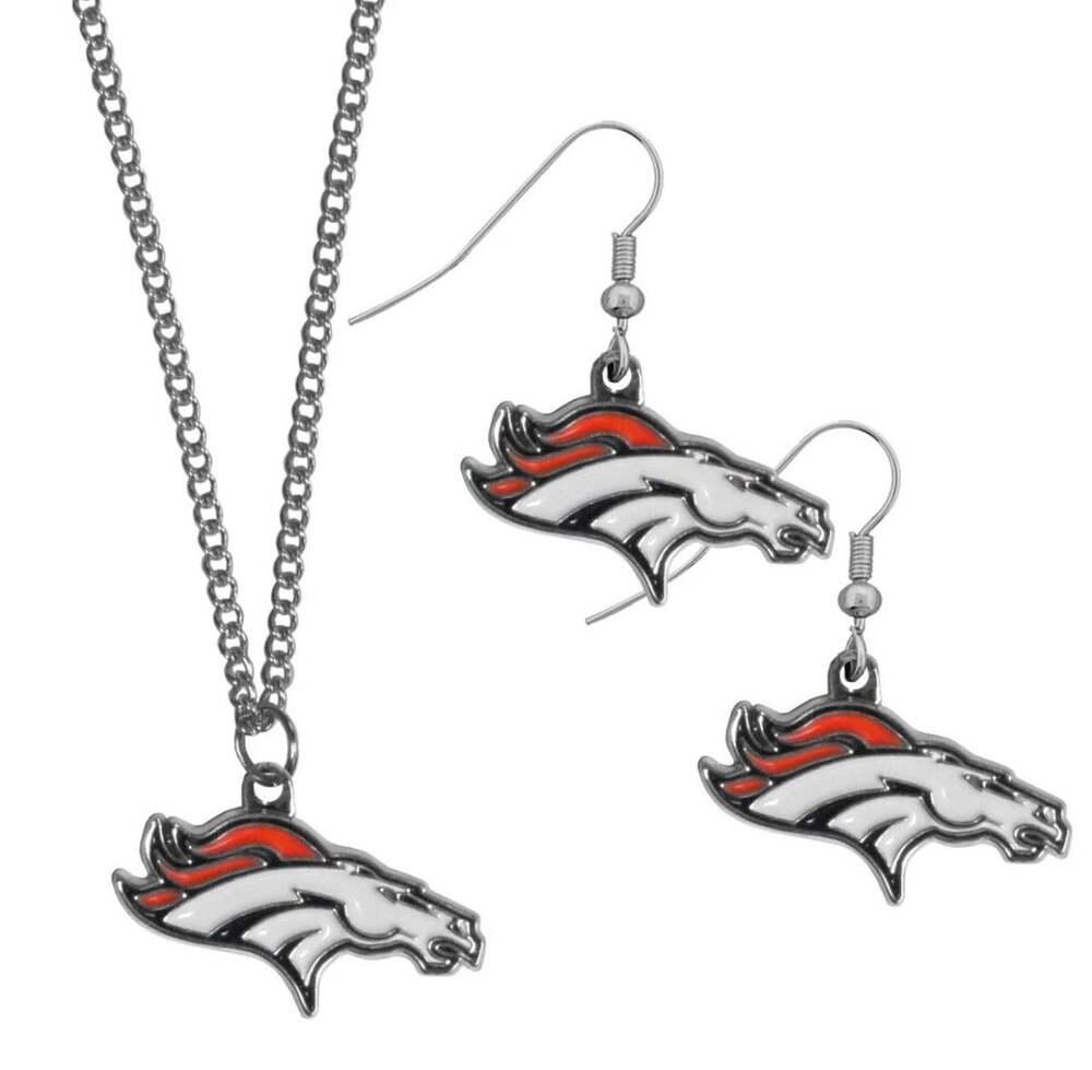 Denver Broncos Dangle Earrings Chain Necklace - ,